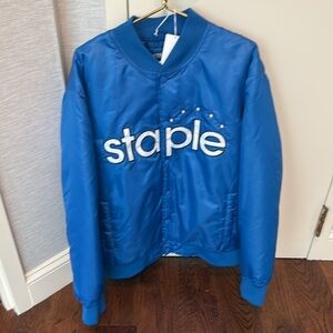 STAPLE Pigeon Mens Royal Blue Embroidered Bomber Varsity Jacket Size 2XL NEW